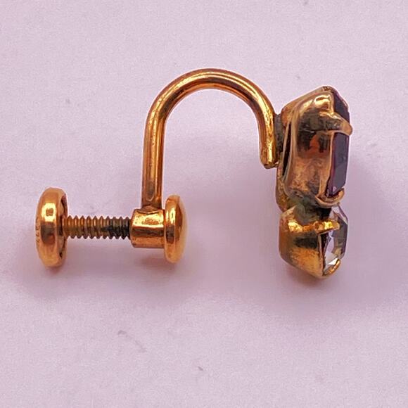 Vtg P&F Péry et Fils Fly Single Earring Gold Filled Crystal Purple French - Picture 4 of 6
